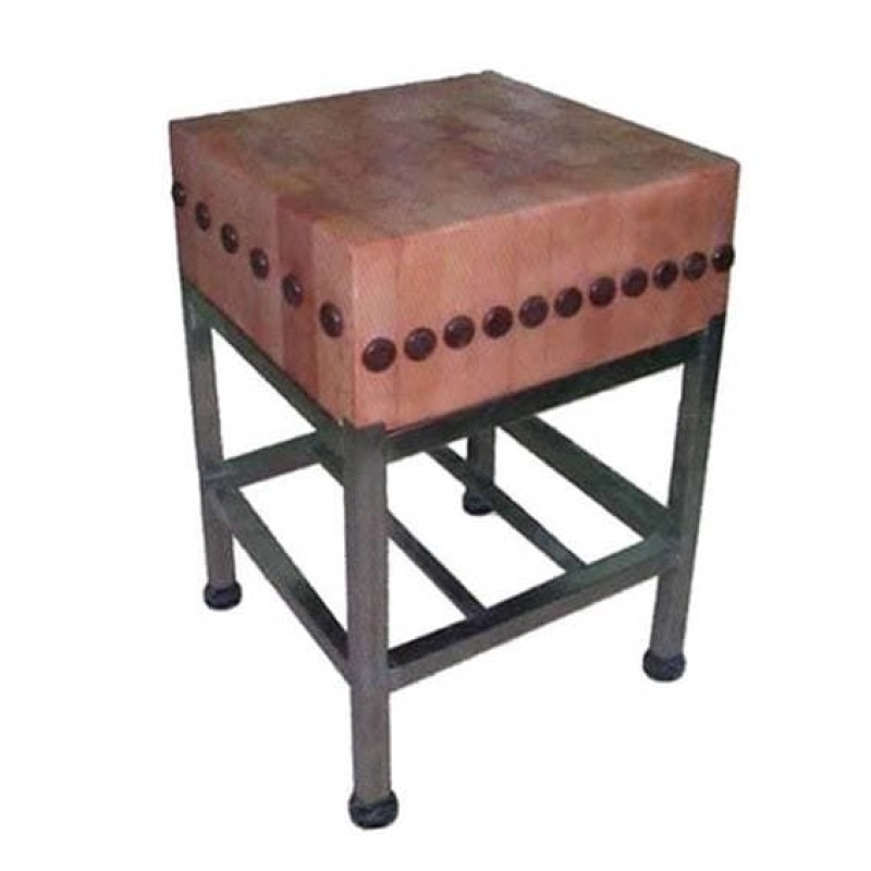 Κούτσουρο κοπής κρέατος 40x40x25cm με ΙΝΟΧ βάση βιδωτό οξιά τετράγωνο