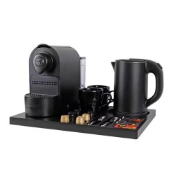 Δίσκος Καλωσορίσματος EspressoB 42x31,5cm Ξύλινος με Βραστήρα Inox 0,8lt 220/240V 50/60Hz 1200W και Mηχανή Espresso 0,8lt 1400W 19Bar σε Μαύρο Χρώμα Olympia