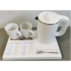 Δίσκος Καλωσορίσματος HT02-0802 36,3x24x3,3Υcm με Βραστήρα Inox 0,8lt 220/240V 50/60Hz 1200W και 2 Κούπες σε Λευκό Χρώμα Olympia