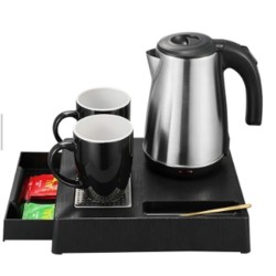 Δίσκος Καλωσορίσματος HT03-1003 27x23,5x8Υcm με Συρτάρι, 2 Κούπες Κεραμικές και Βραστήρα 1lt 220/240V 50/60Hz 1260W σε Μαύρο Χρώμα Olympia