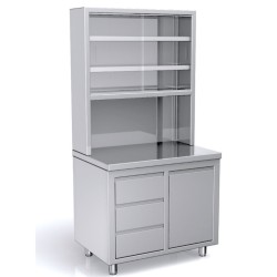 Ερμάριο AR-097-K Neutral 90x70x200cm Inox με Ποτηριέρα με Συρόμενα Κρύσταλλα, 3 Συρτάρια & Αμπάρι ARTSTEEL