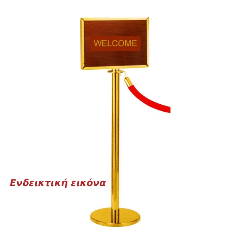 Διαχωριστικό Κολωνάκι BP-230ASS Φ5x130Υcm Inox με Επίπεδη Βάση και Πινακίδα 42x32cm σε Ασημί Χρώμα για Χρήση με Κορδόνι RNT