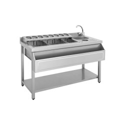 Bar Station BRST-139 139x70x85cm Inox με Λεκάνη Πάγου, Βάση GN, Γούρνα 24x30x15cm & Ρίνσερ BAMBAS