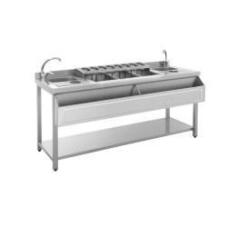 Bar Station BRST-185 185x70x85cm Inox με Λεκάνη Πάγου, Βάση GN, 2 Γούρνες 24x30x15cm & 2 Ρίνσερ BAMBAS