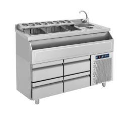 Bar Station Συντήρηση BRST-PS-139 139x70x93cm 255lt 350W 220/240V Inox με Λεκάνη Πάγου, Βάση GN, Γούρνα 24x30cm, Ρίνσερ & 4 Συρτάρια GN BAMBAS