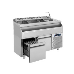 Bar Station Συντήρηση BRST-PSS-139 139x70x88cm 255lt 350W 220/240V Inox με Λεκάνη Πάγου, Βάση GN, Γούρνα 24x30cm, Ρίνσερ & 2 Συρτάρια Μπουκαλιών BAMBAS