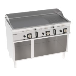 Πλατό FTR12FG7/B Tecno74 120x70x90cm 21.6kW Αερίου 3 Ζωνών 1/3 Ραβδωτό Brushed Χρωμίου σε Ανοιχτό Ντουλάπι TECNOINOX