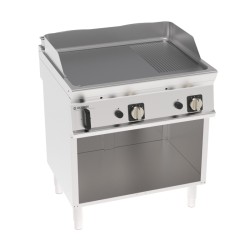 Πλατό FTR8FG7/B Tecno74 80x70x90cm 14kW Αερίου 2 Ζωνών 1/3 Ραβδωτό Brushed Χρωμίου σε Ανοιχτό Ντουλάπι TECNOINOX