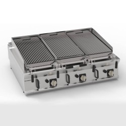 Σχαριέρα GR12G9T Tecno90 120x90x28cm 30kW Αερίου 3 Ζωνών με Πέτρες Λάβας Επιτραπέζια TECNOINOX