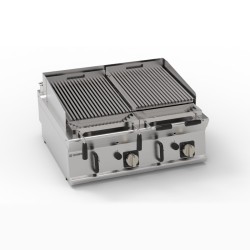 Σχαριέρα GR8G7T Tecno74 80x70x28cm 16kW Αερίου 2 Ζωνών με Πέτρες Λάβας Επιτραπέζια TECNOINOX