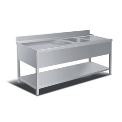 Λάντζα LA-126-2 120x60x87cm Inox Ανοιχτή με 2 Γούρνες ARTSTEEL