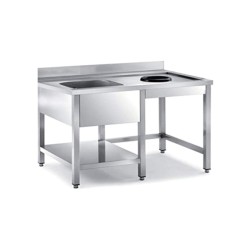 Λάντζα LA-127-1HL Neutral 120x70x87cm Inox Ανοιχτή με 1 Γούρνα Αριστερά, Ράφι & Οπή Απορριμάτων ARTSTEEL
