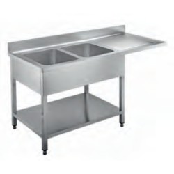 Λάντζα LA-167-2L Neutral 160x70x87cm Inox Ανοιχτή με 2 Γούρνες Αριστερά, Στραγγιστήρι & Ράφι ARTSTEEL