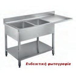 Λάντζα LA-167-2R Neutral 160x70x87cm Inox Ανοιχτή με 2 Γούρνες Δεξιά, Στραγγιστήρι & Ράφι ARTSTEEL
