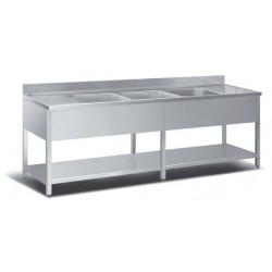 Λάντζα LA-196-3 190x60x87cm Inox Ανοιχτή με 3 Γούρνες ARTSTEEL