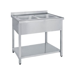 Λάντζα LA2-140 140x70x85cm Inox Ανοιχτή με 2 Γούρνες 34x37x15cm & Ράφι Αντοχής BAMBAS