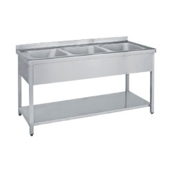 Λάντζα LA3-180 180x70x85cm Inox Ανοιχτή με 3 Γούρνες 40x40x25cm & Ράφι Αντοχής BAMBAS