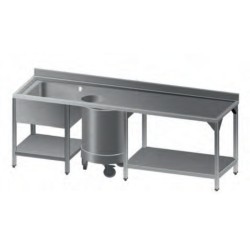Λάντζα LAB-167-S 160x70x86cm Inox Ανοιχτή με 1 Γούρνα, Κάδο Απορριμάτων & 2 Ράφια ARTSTEEL
