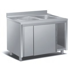 Λάντζα LC-126-2 120x60x87cm Inox Κλειστή με 2 Γούρνες ARTSTEEL