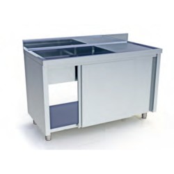 Λάντζα LC-127-B 120x70x86cm Inox Κλειστή με Γούρνα 96x50x35cm Αριστερά & Συρόμενες Πόρτες ARTSTEEL