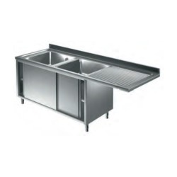 Λάντζα LC-167-2L Neutral 160x70x87cm Inox Κλειστή με 2 Γούρνες Αριστερά & Στραγγιστήρι ARTSTEEL
