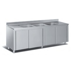 Λάντζα LC-226-3 220x60x87cm Inox Κλειστή με 3 Γούρνες ARTSTEEL