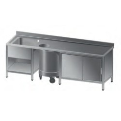 Λάντζα LCB-197-1 190x70x86cm Inox Ανοιχτή με 1 Γούρνα, Κάδο Απορριμάτων, 2 Ράφια & Συρόμενες Πόρτες ARTSTEEL