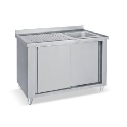 Λάντζα LKE1-60 60x60x85cm Inox Κλειστή με 1 Γούρνα 34x37x15cm & 2 Συρόμενες Πόρτες BAMBAS