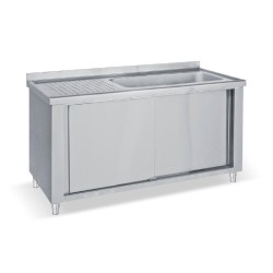 Λάντζα LK126-150 150x70x85cm Inox Κλειστή με 1 Γούρνα 126x51x35cm & 2 Συρόμενες Πόρτες BAMBAS
