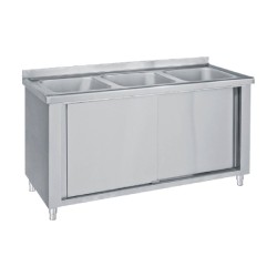 Λάντζα LK3-180 180x70x85cm Inox Κλειστή με 3 Γούρνες 40x40x25cm & 2 Συρόμενες Πόρτες BAMBAS