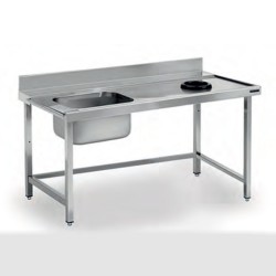 Λάντζα Εισόδου LO-150-L 150x74x85cm Inox Ανοιχτή με 1 Γούρνα & Οπή Απορριμάτων με Άκρη Αριστερά ARTSTEEL