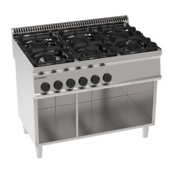 Φλόγιστρο PC105G7A Tecno70 105x70x85cm 30kW Αερίου 6 Καυστήρων με Μαντεμένιες Σχάρες Σκευών σε Ανοιχτό Ντουλάπι TECNOINOX