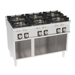 Φλόγιστρο PCH12FG7 Tecno74 120x70x90cm 37,5kW Αερίου 6 Εστιών με Μαντεμένια Σχάρα Σκευών σε Ανοιχτό Ντουλάπι TECNOINOX