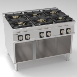 Εστία PCH12FG9 Tecno90 120x90x90cm 48kW Αερίου με 6 Φλόγιστρα σε Ανοιχτό Ντουλάπι TECNOINOX