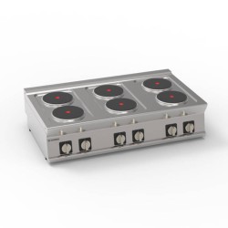 Εστία PCR12E7 Tecno74 120x70x28cm 15,6kW 400V 3N Ηλεκτρική με 6 Στρογγυλές Εστίες Επιτραπέζια TECNOINOX