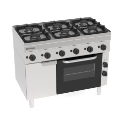 Φλόγιστρο PF105G/6 Tecno60 105x60x85cm 22,3kW 230V Αερίου 6 Καυστήρων με Μαντεμένιες Σχάρες Σκευών σε Ηλεκτρικό Convection Φούρνο TECNOINOX