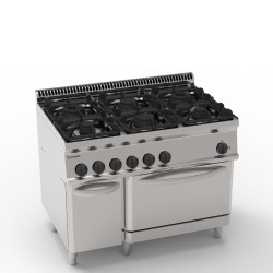 Εστία PF105V7 Tecno70 105x70x85cm 35kW 400V 2N Αερίου 6 Καυστήρων με Μαντεμένιες Σχάρες Σκευών σε GN1/1 Ηλεκτρικό Convection Φούρνο με Κλειστό Ντουλάπι TECNOINOX