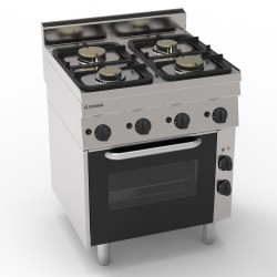 Φλόγιστρο PFA70G/0 Tecno65 70x65x85cm 19,5kW 230V Αερίου 4 Καυστήρων με Μαντεμένιες Σχάρες Σκευών σε Ηλεκτρικό Convection Φούρνο TECNOINOX
