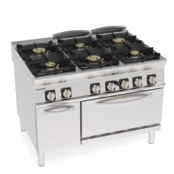 Εστία PFH12GG9 Tecno90 120x90x90cm 55kW Αερίου με 6 Φλόγιστρα σε Ηλεκτρικό Στατικό Φούρνο GN2/1 με Κλειστό Ντουλάπι TECNOINOX