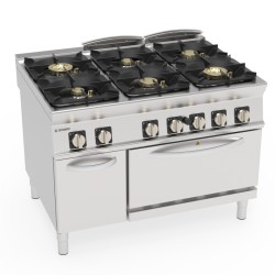 Εστία PFH12SGG9 Tecno90 Super 120x90x90cm 61kW Αερίου με 6 Φλόγιστρα σε Στατικό Φούρνο GN2/1 με Κλειστό Ντουλάπι TECNOINOX