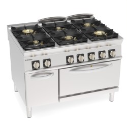 Εστία PFH12SV9 Tecno90 Super 120x90x90cm 59kW Αερίου με 6 Φλόγιστρα σε Ηλεκτρικό Convection Φούρνο GN1/1 με Κλειστό Ντουλάπι TECNOINOX