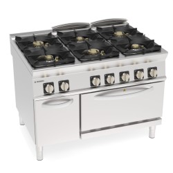 Εστία PFH12V9 Tecno90 120x90x90cm 53kW Αερίου με 6 Φλόγιστρα σε Ηλεκτρικό Convection Φούρνο GN1/1 με Κλειστό Ντουλάπι TECNOINOX
