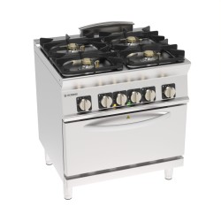 Φλόγιστρο PFH8G7 Tecno74 Super 80x70x90cm 30.3kW Αερίου με 4 Καυστήρες & Μαντεμένιες Σχάρες Σκευών σε Ηλεκτρικό Στατικό GN2/1 Φούρνο TECNOINOX