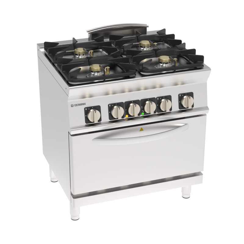 Φλόγιστρο PFH8G7 Tecno74 Super 80x70x90cm 30.3kW Αερίου με 4 Καυστήρες & Μαντεμένιες Σχάρες Σκευών σε Ηλεκτρικό Στατικό GN2/1 Φούρνο TECNOINOX
