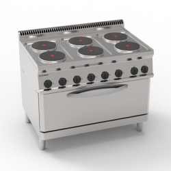 Εστία PFRX105E7 Tecno70 105x70x85cm 21.9kW 400V 3N Ηλεκτρική με 6 Στρογγυλές Εστίες 22cm σε Πανοραμικό Στατικό Φούρνο με Grill TECNOINOX