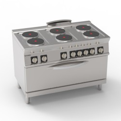 Εστία PFRX12E7 Tecno74 120x70x90cm 21,9kW 400V 3N Ηλεκτρική με 6 Στρογγυλές Εστίες σε Στατικό Πανοραμικό Φούρνο με Grill TECNOINOX