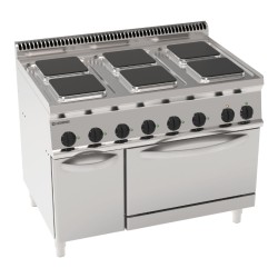 Εστία PFS105E7 Tecno70 105x70x85cm 20.9kW 400V 3N Ηλεκτρική με 6 Τετράγωνες Εστίες 22x22cm σε GN2/1 Στατικό Φούρνο με Ντουλάπι TECNOINOX
