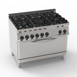 Εστία PFX105G7 Tecno70 105x70x85cm 36,3kW 400V 3N Ηλεκτρική 6 Καυστήρων με Μαντεμένιες Σχάρες Σκευών σε Πανοραμικό Ηλεκτρικό Στατικό Φούρνο TECNOINOX