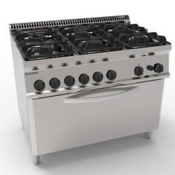 Φλόγιστρο PFX105GGE7 Tecno70 105x70x85cm 40kW 230V Αερίου 6 Καυστήρων με Μαντεμένιες Σχάρες Σκευών σε Πανοραμικό Στατικό Φούρνο με Ηλεκτρικό Grill TECNOINOX