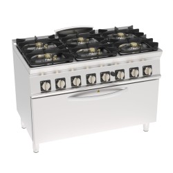 Φλόγιστρο PFXH12GGE7 Tecno74 120x70x90cm 47,5kW 230V Αερίου με 6 Καυστήρες σε Πανοραμικό Στατικό Φούρνο με Ηλεκτρικό Γκριλ TECNOINOX